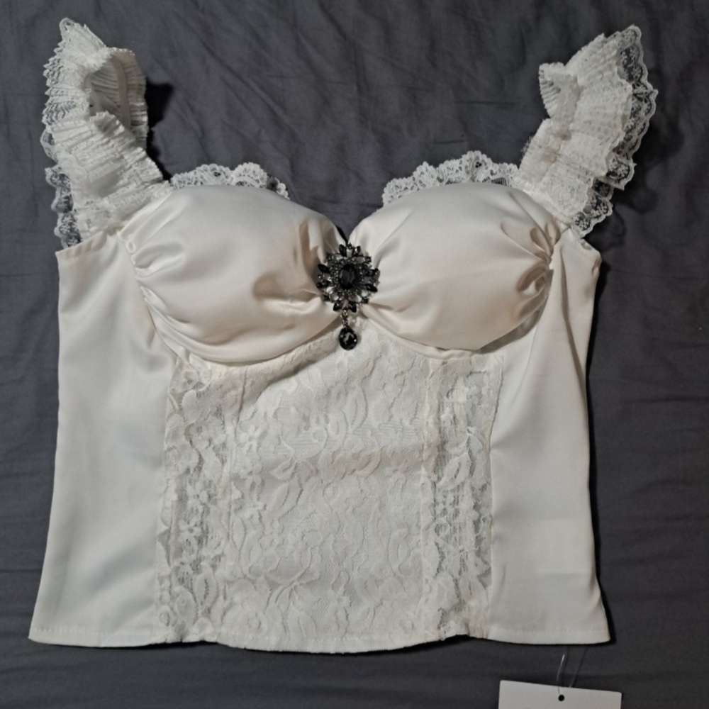 Elegant White Lace Trimmed Blouse
